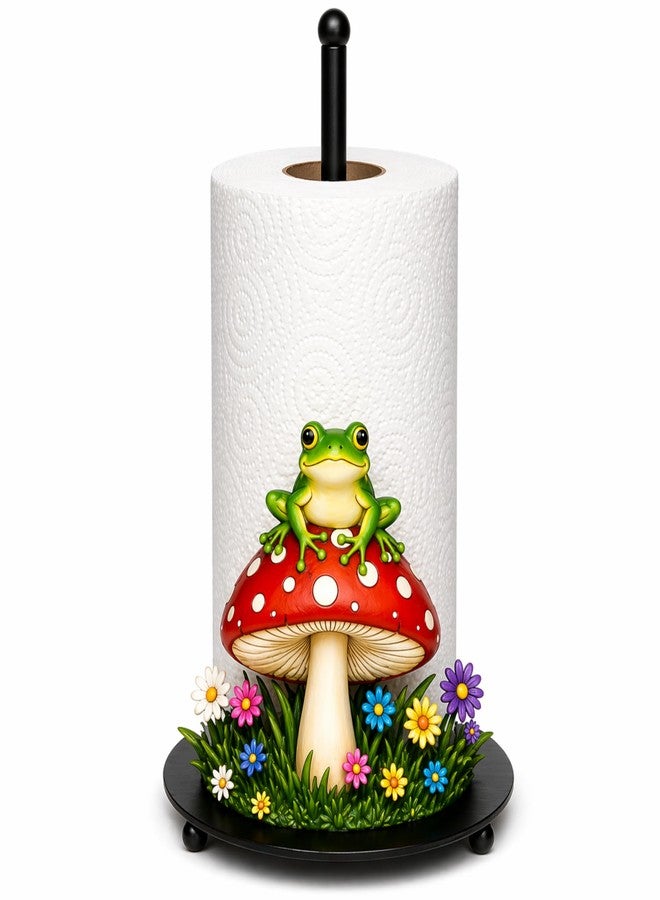 Chumia Frog and Mushroom Metal Paper Towel Holder Whimsical Rustic Paper Towel Holder Hanger Rack for Kitchen Countertop Farmhouse Countryside Home Decor Fit Standard Jumbo Rolls Cottagecore Gift - Image 1