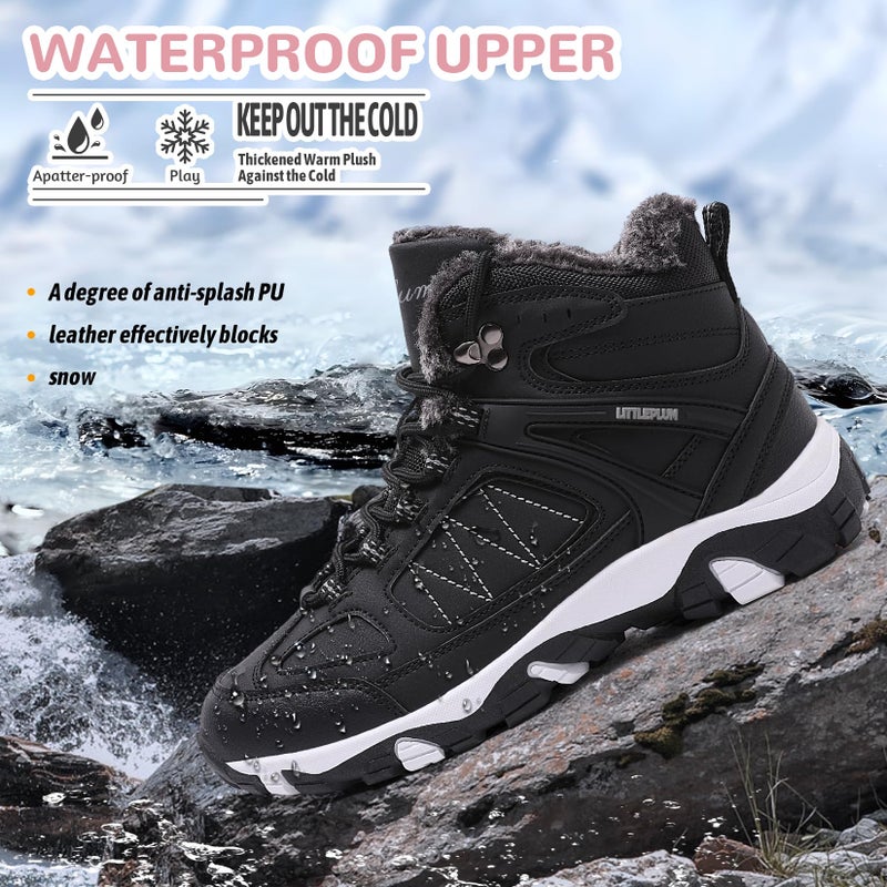 Littleplum Snow Boots for Women-Warm Fur Line Anti Slip Womens Winter Boots-Fashion Ankle Booties Sneakers for Outdoor Hiking Black Size 6.5 - Image 4