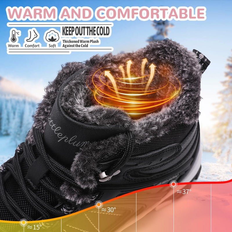 Littleplum Snow Boots for Women-Warm Fur Line Anti Slip Womens Winter Boots-Fashion Ankle Booties Sneakers for Outdoor Hiking Black Size 6.5 - Image 5