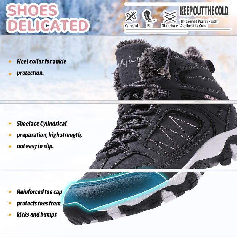 Littleplum Snow Boots for Women-Warm Fur Line Anti Slip Womens Winter Boots-Fashion Ankle Booties Sneakers for Outdoor Hiking Black Size 6.5 - Image 3
