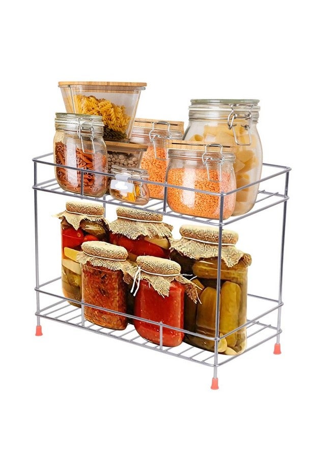 Cri8Hub Stainless Steel 2 Tier Kitchen Rack - Spice Boxes Organizer -Kitchen Stand - Cosmetic Organizer - Counter Top Basket -Floor Mounted Shelf For Home And Bathroom, Step Shelf - Image 4