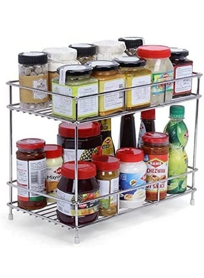 Cri8Hub Stainless Steel 2 Tier Kitchen Rack - Spice Boxes Organizer -Kitchen Stand - Cosmetic Organizer - Counter Top Basket -Floor Mounted Shelf For Home And Bathroom, Step Shelf - Image 5