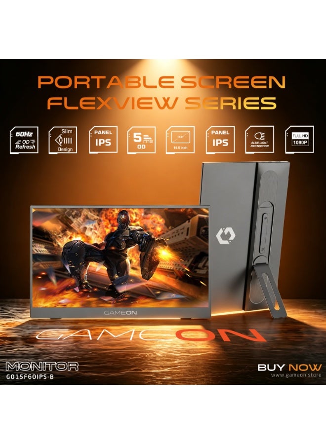 GAMEON 15.6-inch FlexView Portable Monitor for Laptop PC, FHD 1920x1080 IPS Display, 60Hz, 5ms, Dual USB-C HDMI, Built-in Speakers, Eye Care, Ultra-Slim External Second Screen, GO15F60IPS-B - Black - Image 2