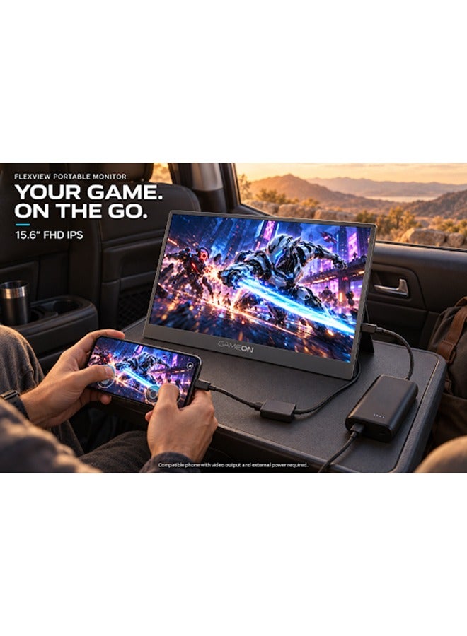 GAMEON 15.6-inch FlexView Portable Monitor for Laptop PC, FHD 1920x1080 IPS Display, 60Hz, 5ms, Dual USB-C HDMI, Built-in Speakers, Eye Care, Ultra-Slim External Second Screen, GO15F60IPS-B - Black - Image 2
