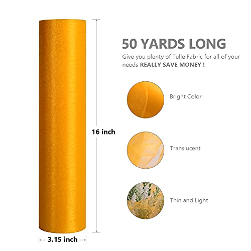 ICOSHOW Crystal Organza Fabric Tulle - 16" by 50 Yards Sheer Fabric for Wedding Party Decoration Bridal Shower Tutu Roll Netting Spool Ribbon Wrapping (Gold) - Image 3