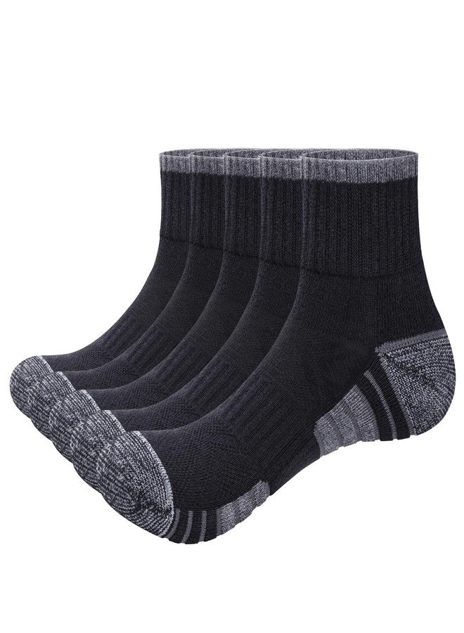 YUEDGE Men's Ankle Socks For Men Moisture Wicking Quarter Athletic Socks Anti Blister Cushioned Running Socks For Gym Cycling Golf Daily, Black, Size 9-11, 5 Pairs - Image 1