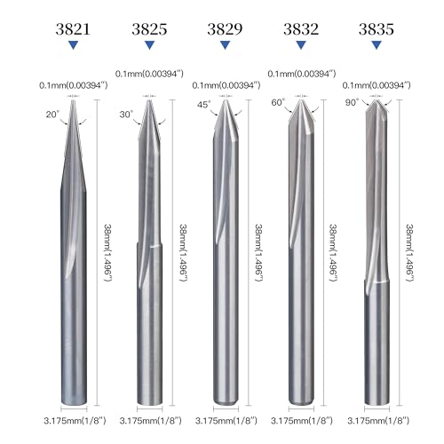 HUHAO 5PCS CNC Wood Carving Router Bit Set,20-90 Degree Engraving 1/8 Inch Shank V Bit 2 Flute 0.1mm Tip Carbide V Bit for Acrylic Metals Wood MDF PVC - Image 2