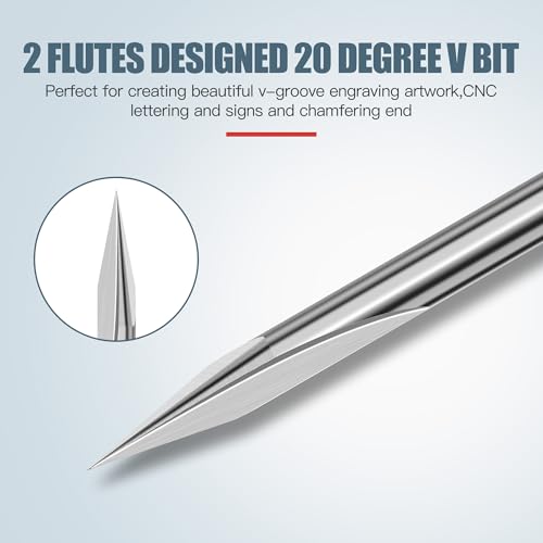 HUHAO 5PCS CNC Wood Carving Router Bit Set,20-90 Degree Engraving 1/8 Inch Shank V Bit 2 Flute 0.1mm Tip Carbide V Bit for Acrylic Metals Wood MDF PVC - Image 3