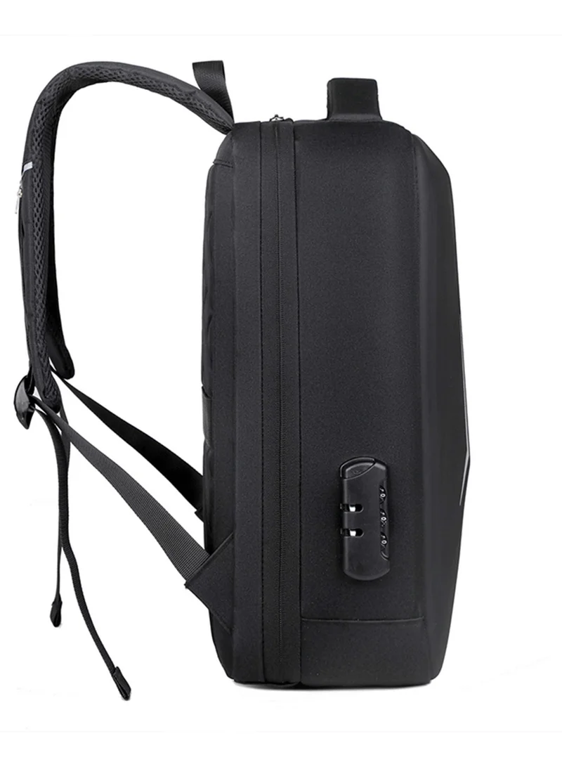 Hike Black Semi Hard 16-inch Unisex Laptop Backpack with Built in Combination lock and USB/ Headphone Port Daypack for Travel, Office and Business, HK2252, Black  | Best Price UAE