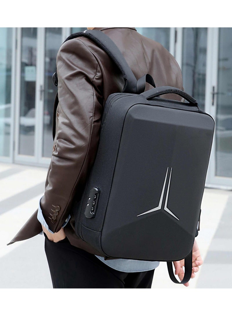 هايك Semi Hard 16-inch Unisex Laptop Backpack with Built in Combination lock and USB/ Headphone Port Daypack for Travel, Office and Business, HK2252-Black - Image 2