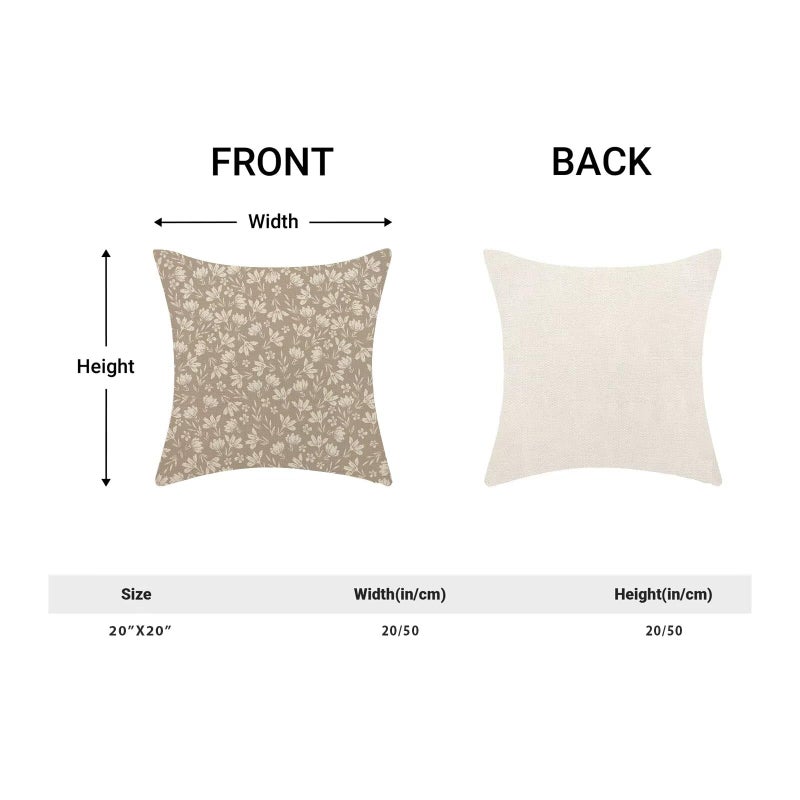 AEIOAE Tan Khaki Daisy Floral Pillow Covers 20 x 20 Inch Set of 2  Vintage Flowers Decorative Outdoor Throw Pillows Farmhouse Linen Block Print Floral Pillow Case for Sofa Couch Decor - Image 2