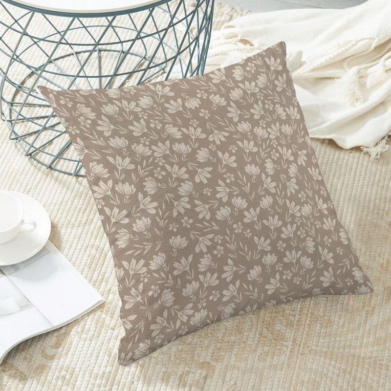 AEIOAE Tan Khaki Daisy Floral Pillow Covers 20 x 20 Inch Set of 2  Vintage Flowers Decorative Outdoor Throw Pillows Farmhouse Linen Block Print Floral Pillow Case for Sofa Couch Decor - Image 5