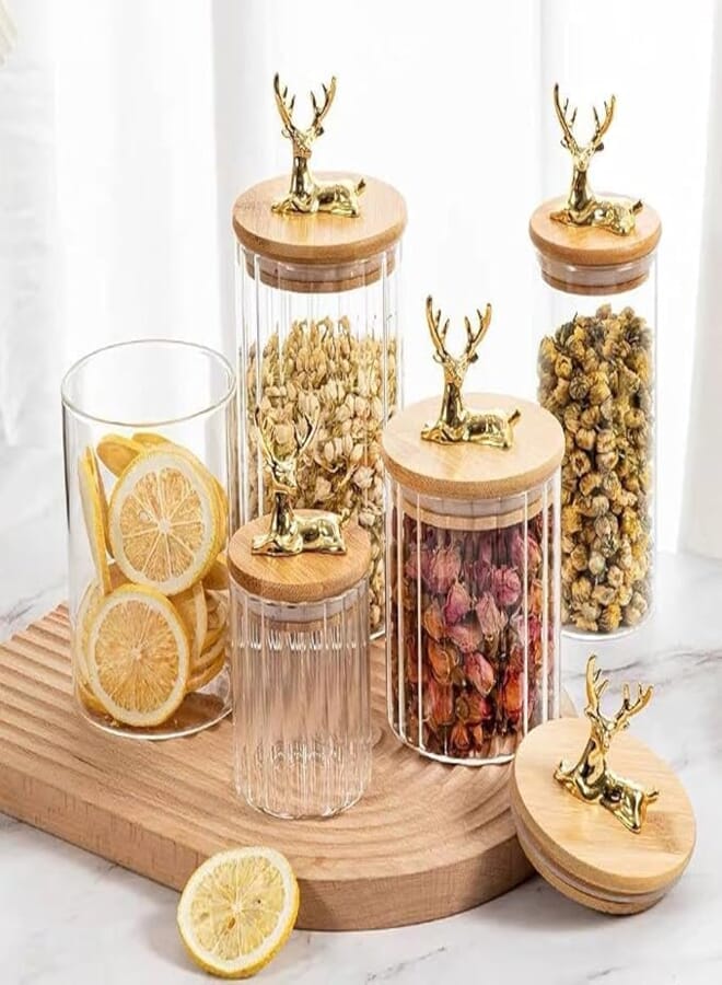 Candy Jar Clear Glass with Wooden Lid Deer Textured 350ml