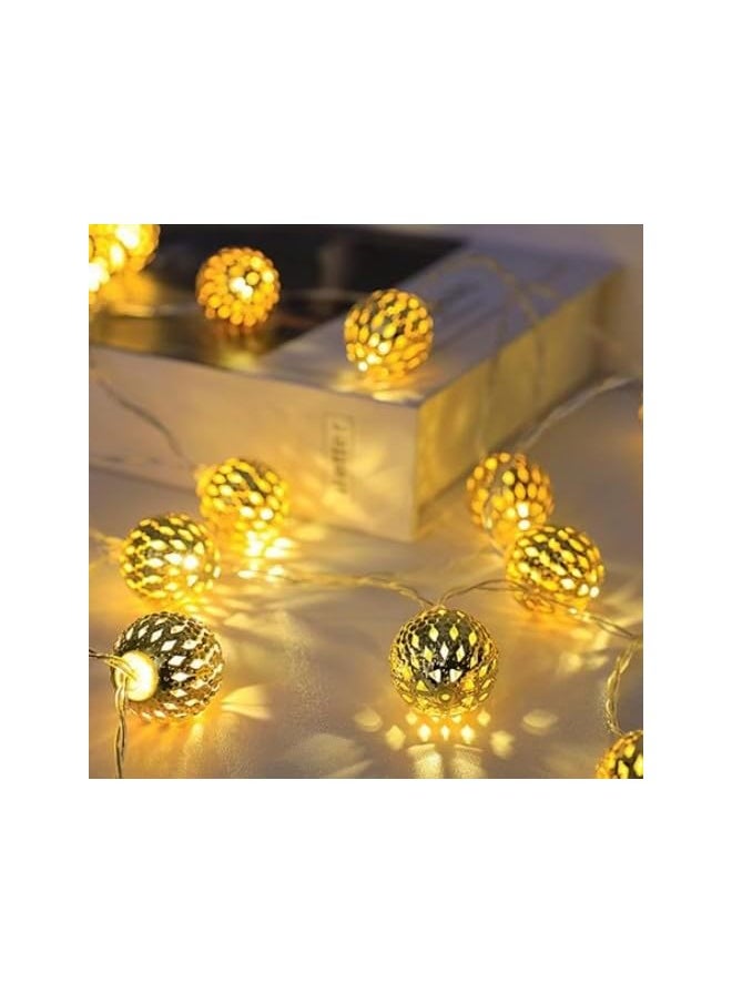 The Bros LED Gold Metal Lantern Ball 2 Meter - Battery Operated, String Fairy Lights For Home | Office | Diwali | EID | Wedding | Christmas  - Image 5