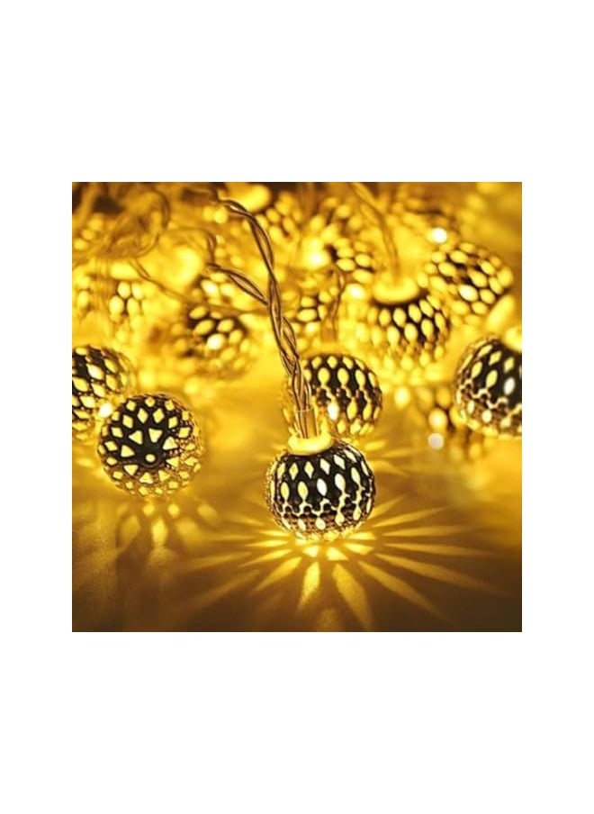 The Bros LED Gold Metal Lantern Ball 2 Meter - Battery Operated, String Fairy Lights For Home | Office | Diwali | EID | Wedding | Christmas  - Image 2