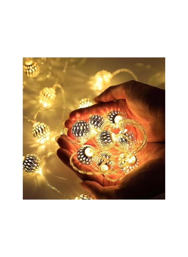 The Bros LED Gold Metal Lantern Ball 2 Meter - Battery Operated, String Fairy Lights For Home | Office | Diwali | EID | Wedding | Christmas  - Image 3