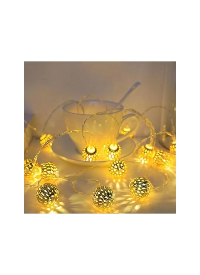 The Bros LED Gold Metal Lantern Ball 2 Meter - Battery Operated, String Fairy Lights For Home | Office | Diwali | EID | Wedding | Christmas  - Image 4
