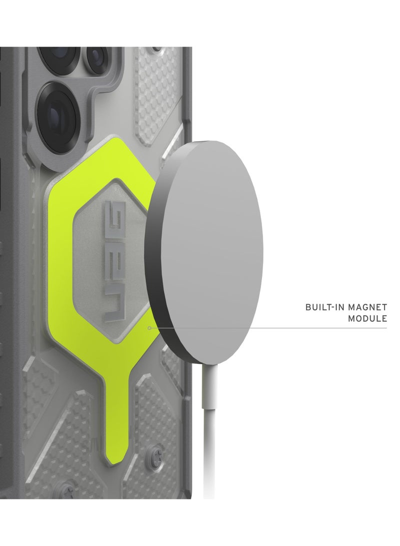 Gear UAG Pathfinder Clear Samsung Galaxy S25 ULTRA case cover [MagSafe compatible] with Wrist 18 Feet Drop tested Luminous Glow in The Dark - Active Neon