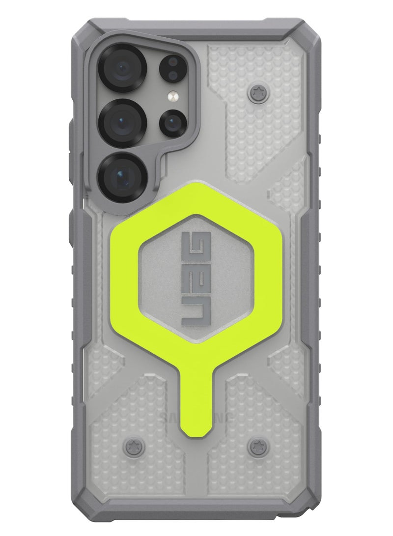 Gear UAG Pathfinder Clear Samsung Galaxy S25 ULTRA case cover [MagSafe compatible] with Wrist 18 Feet Drop tested Luminous Glow in The Dark - Active Neon