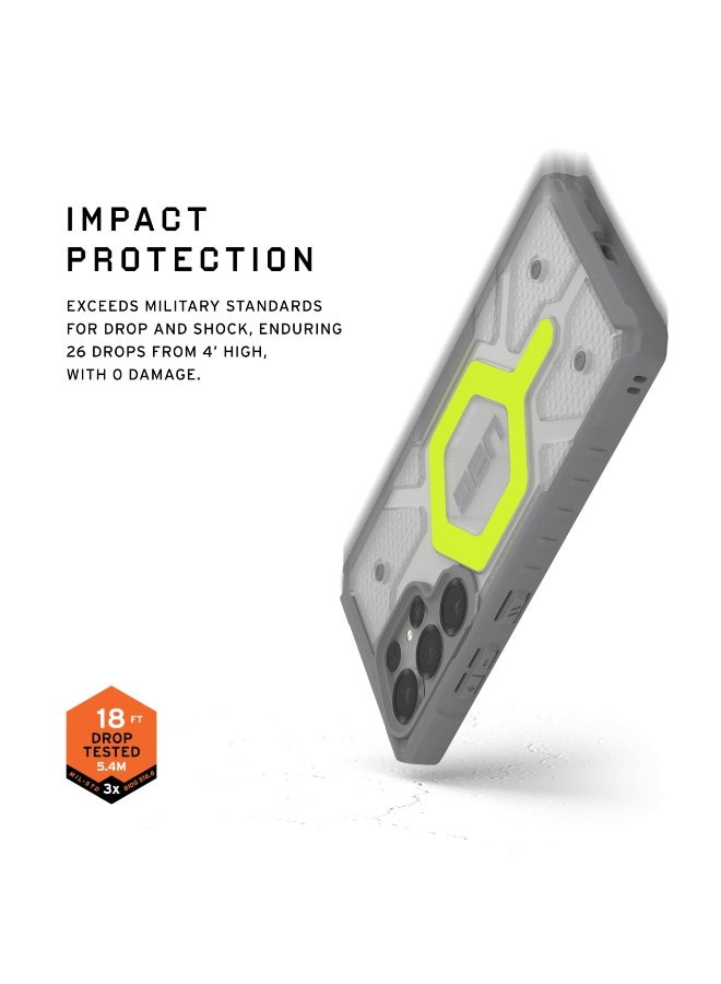 Gear UAG Pathfinder Clear Samsung Galaxy S25 ULTRA case cover [MagSafe compatible] with Wrist 18 Feet Drop tested Luminous Glow in The Dark - Active Neon