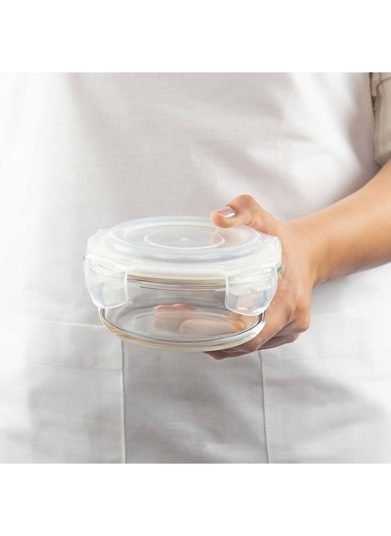 BOROSIL Borosil Alfa Glass Lunch Box Blue Set of 2 400 ml Round Vertical Microwave Safe Office Tiffin  - Image 5