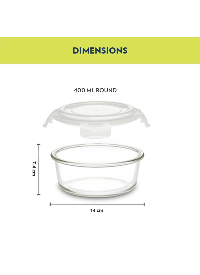 BOROSIL Borosil Alfa Glass Lunch Box Blue Set of 2 400 ml Round Vertical Microwave Safe Office Tiffin  - Image 3