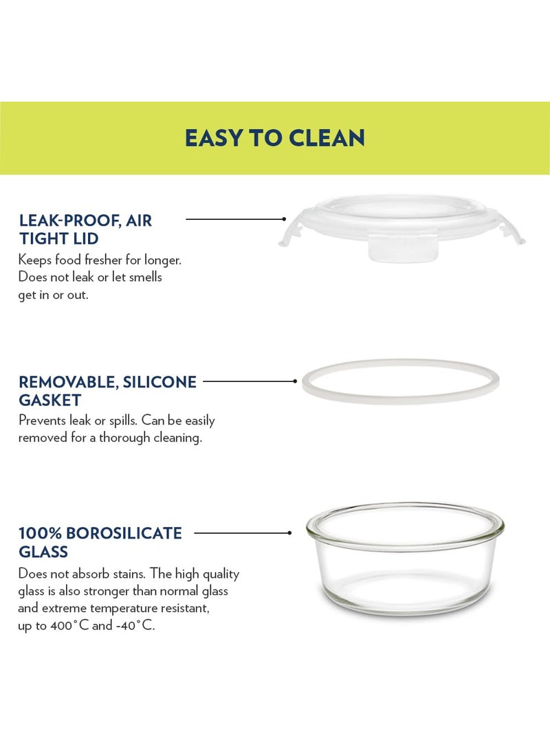 BOROSIL Borosil Alfa Glass Lunch Box Blue Set of 2 400 ml Round Vertical Microwave Safe Office Tiffin  - Image 4