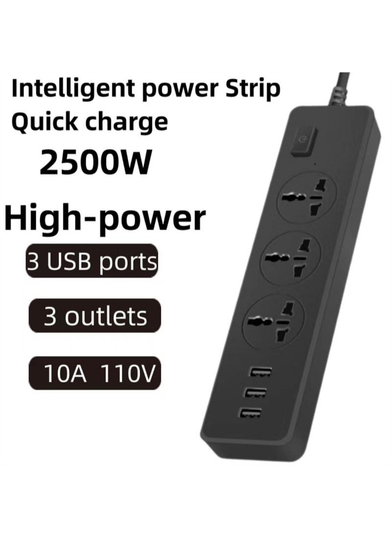يو إل اتش واي سي - قوة 110-250 فولت 2500 وات مع 3 مقبس عالمي متعدد USB، كابل تمديد المقبس لشحن الهاتف،توصيله كهربائيه مشترك كهرباء توصيلة وصلة كهرباء - Image 1