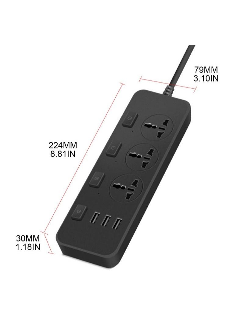 يو إل اتش واي سي - قوة 110-250 فولت 2500 وات مع 3 مقبس عالمي متعدد USB، كابل تمديد المقبس لشحن الهاتف،توصيله كهربائيه مشترك كهرباء توصيلة وصلة كهرباء - Image 1