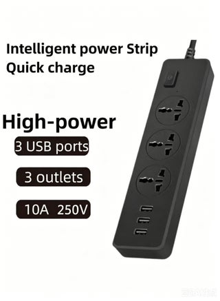 طاقة 110-250 فولت، 2500 واط، 3 منافذ عالمية، منفذ USB متعدد لشحن الهاتف - view 2