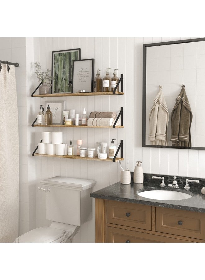 والنيتشر مجموعة رفوف حائط كبيرة عائمة مقاس 36 بوصة من Wallniture Bora لتخزين الكتب على الحائط، مجموعة من 3 رفوف حائط خشبية محروقة لتخزين الكتب  - Image 3
