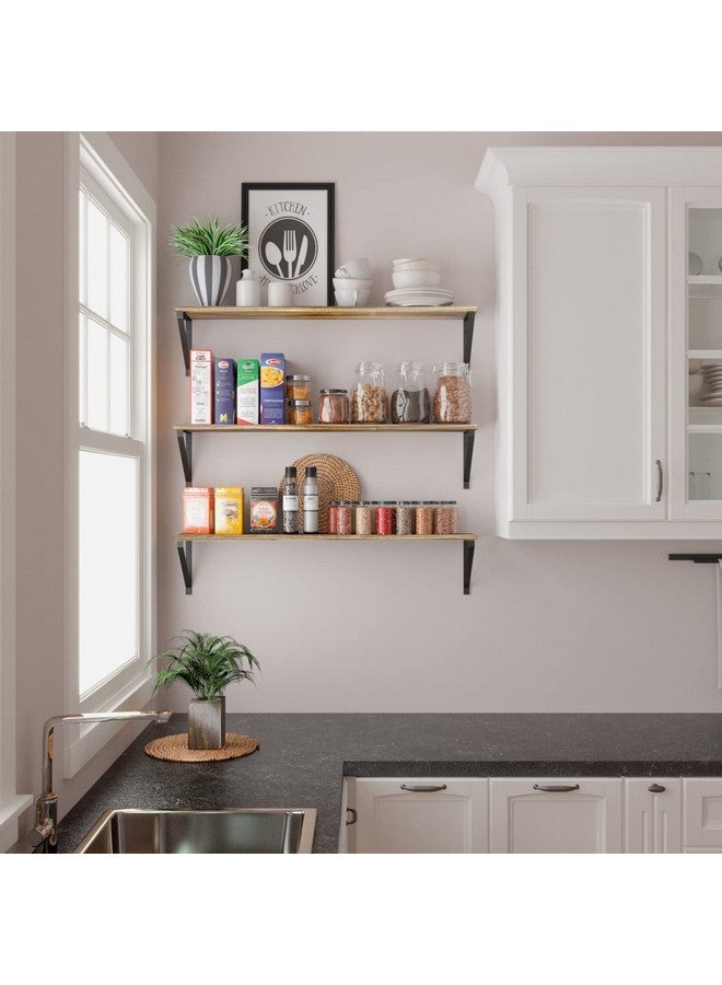 والنيتشر مجموعة رفوف حائط كبيرة عائمة مقاس 36 بوصة من Wallniture Bora لتخزين الكتب على الحائط، مجموعة من 3 رفوف حائط خشبية محروقة لتخزين الكتب  - Image 4