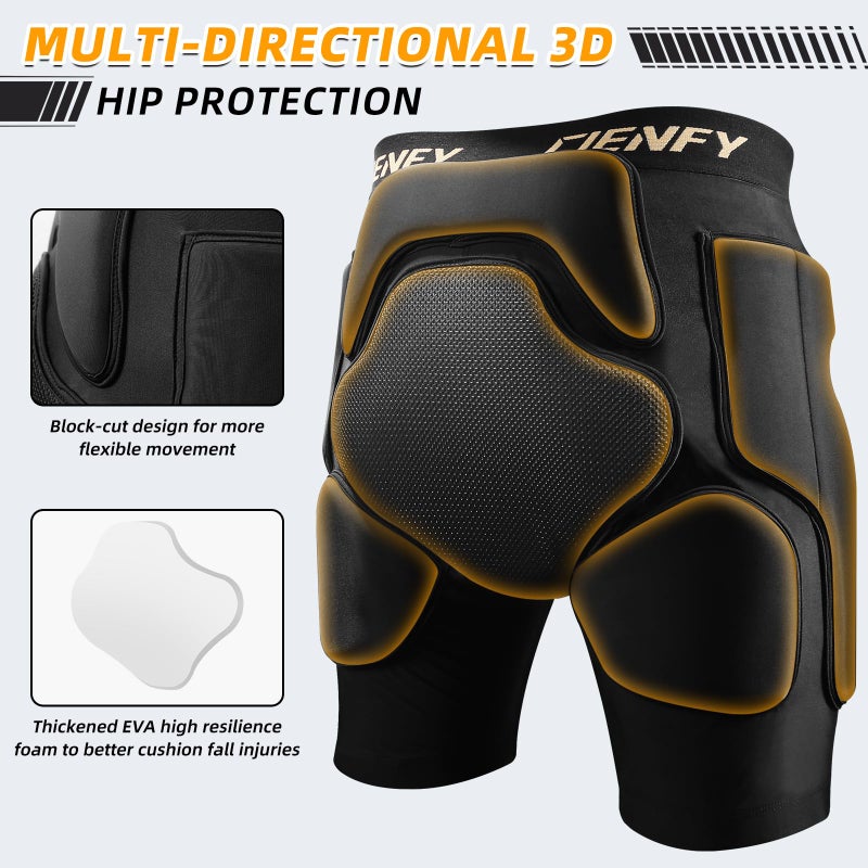 Cienfy 3D Hip Protective Padded Shorts EVA Tailbone Pad Impact Gear for Skiing Skating Snowboarding Skateboarding (X-Large) - Image 2