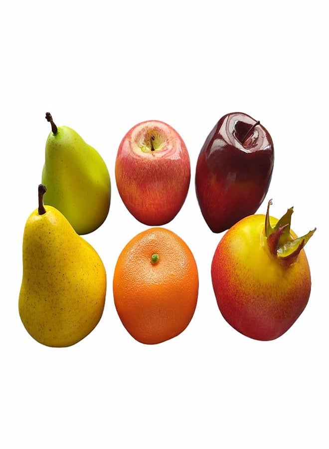 Ebonee Fake Artificial Fruits Pack for Photograph Home Decor, Simulation Red Delicious Apple Green Yellow Pear Model Realistic Pomegranate Orange Props for Kitchen Decoration (6 Pack) - Image 1