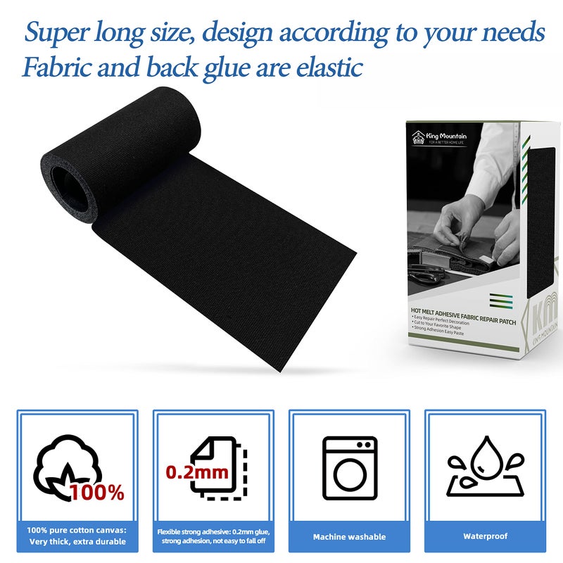 KING MOUNTAIN Canvas Iron on Patch,3"Ã—60",Waterproof 100% Cotton Fabric Repair Patch,Used for Various Sofa,Tent,Clothes,Seats,Suitcases (Black,Waterproof) - Image 3