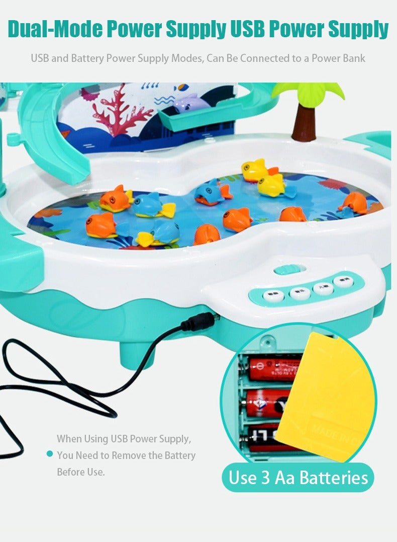 VUCATIN Magnetic Baby Fishing Toy Set 3 in 1 Fishing Game for Toddlers & Kids with Slideway & Music Story 20 Fish 6 Dolphins 2 Toy Fishing Poles Learning Educational Toys Sound Effect Toy (Green) - Image 5