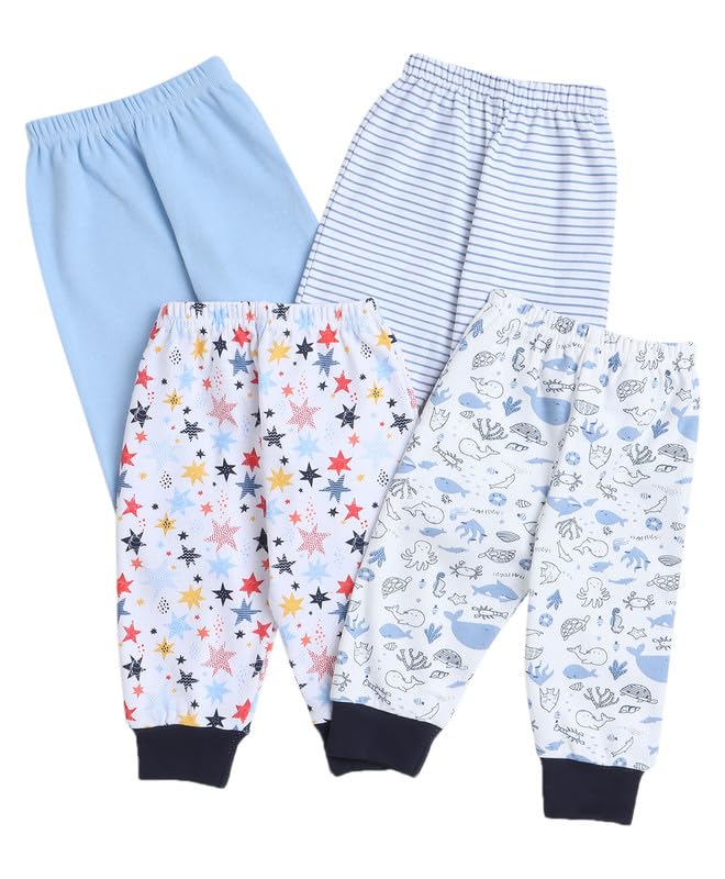BUMZEE Sky Blue & White Full Length Boys Pyjamas Pack of 4 Age - 3-6 Months (Peb8825B-sbl.wht) - Image 1