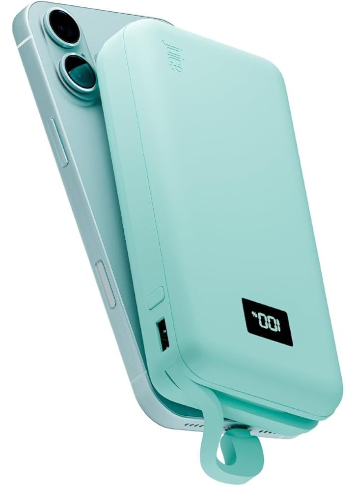 جوس بنك الطاقة Juice Eco المدمج Max Power Bank 20000mAh - شاحن محمول مع كابل USB-C مدمج، مخرج سريع 20 واط، شاشة رقمية، بنك الطاقة لأجهزة iPhone 15 16، Samsung، Android، GoPro، iPad - أزرق مخضر - Image 2