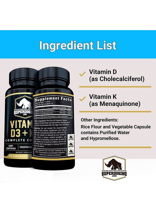 SuperDosing - Best Value Max Strength 10,000 Iu Vitamin D3 And 1500 Mcg Vitamin K2 Supplements 1 Bottle Pk D3K2 Vitamins And Supplements For Health. D3-K2 Mk4 Capsules, Best K2D3 Vitamin For Immune System. - Image 1