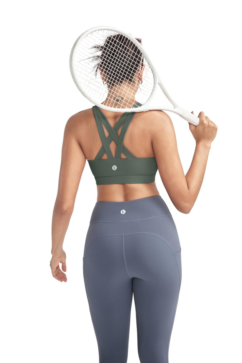 Women's Strappy Criss-Cross Back Sports Bra with Removable Padded Cups, Medium Support, Wire-Free - Image 4
