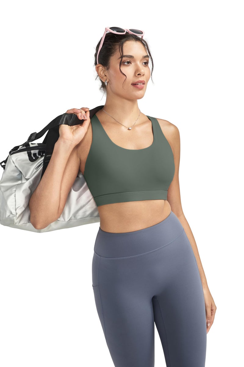Women's Strappy Criss-Cross Back Sports Bra with Removable Padded Cups, Medium Support, Wire-Free - Image 5