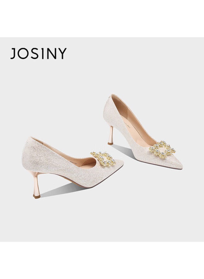 Josiny French Style Exquisite Wedding Shoes For Women  New Bride Wedding Shoes Stiletto Heels Xiuhua Engagement High Heels Champagne Gold Size 39 - Image 4