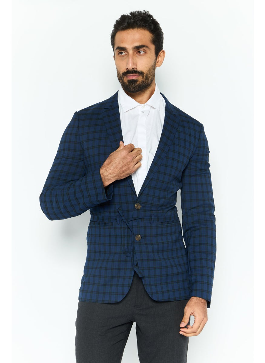 Men Regular Fit Plaid Causal Belted Suit Jacket, Navy - pzsku/Z072BCE07BE97A99538CEZ/45/_/1737642698/aed97a46-9200-464c-bd7b-723a2ab6838b