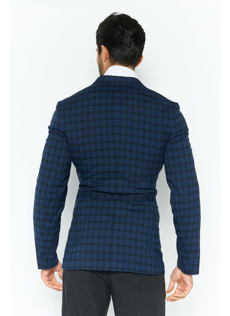 Men Regular Fit Plaid Causal Belted Suit Jacket, Navy - pzsku/Z072BCE07BE97A99538CEZ/45/_/1737642972/d738510c-cbe0-4af1-9370-d59a3ac8576d