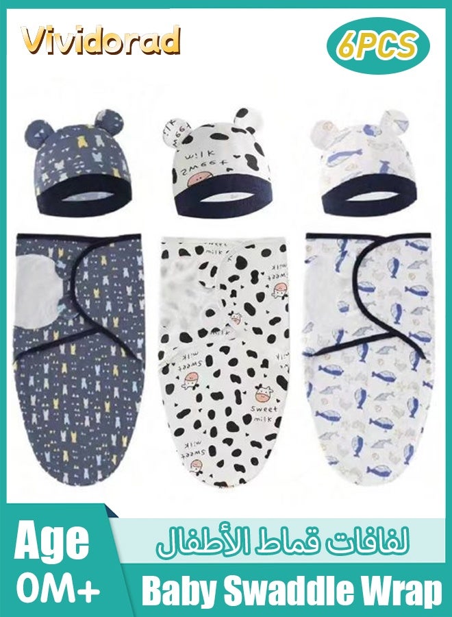 Vividorad Baby Swaddle Wrap,6 PCS Baby Swaddle Blanket Wrap Cap Set for Newborn Infant,Baby Swaddle Blanket With Caps,Baby Swaddle Sleep Sack,100% Breathable Cotton 0-6 Month,Soft Cotton Wearable for Boy Girl - Image 1