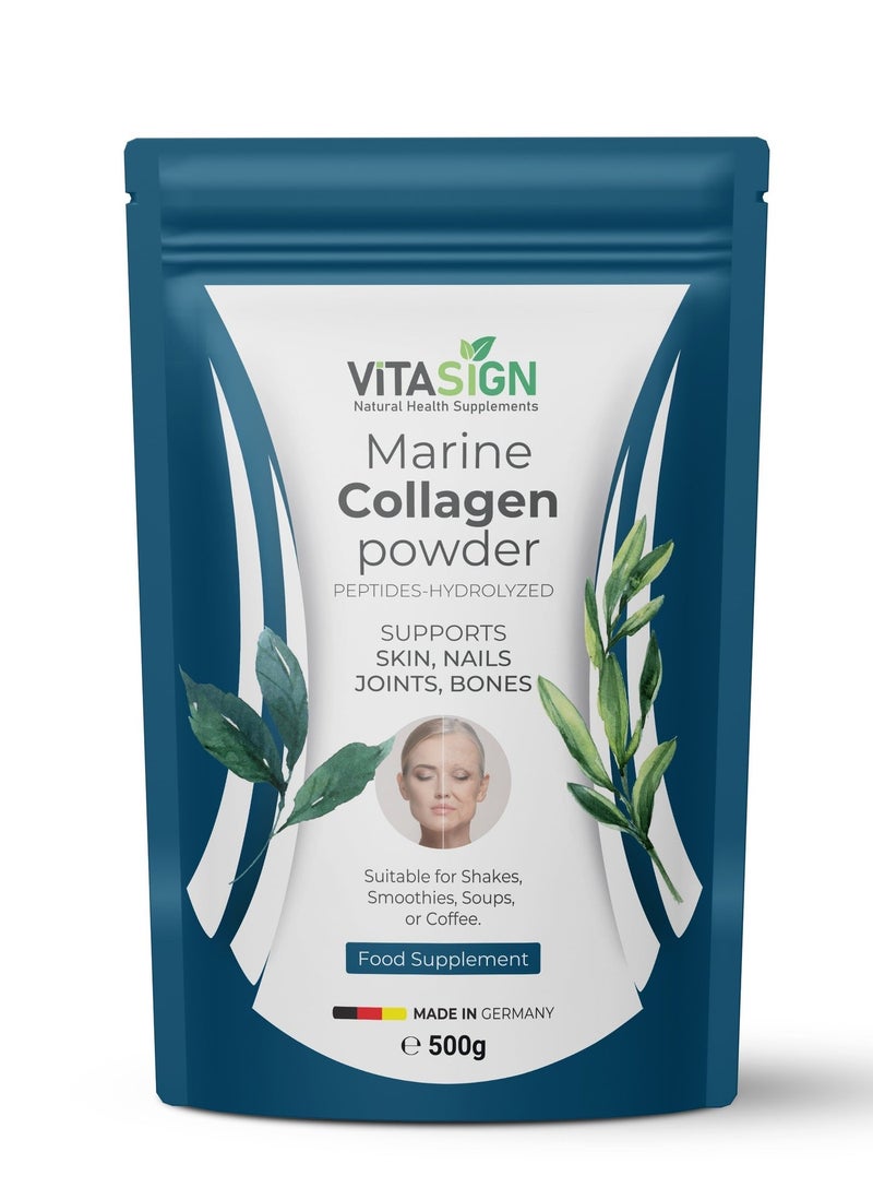 VitaSign Marine Collagen Powder 500g | Hydrolyzed Type I & III Peptides | Supports Skin, Nails, Joints & Bones | Made in Germany | Halal | 50 Servings - Image 1
