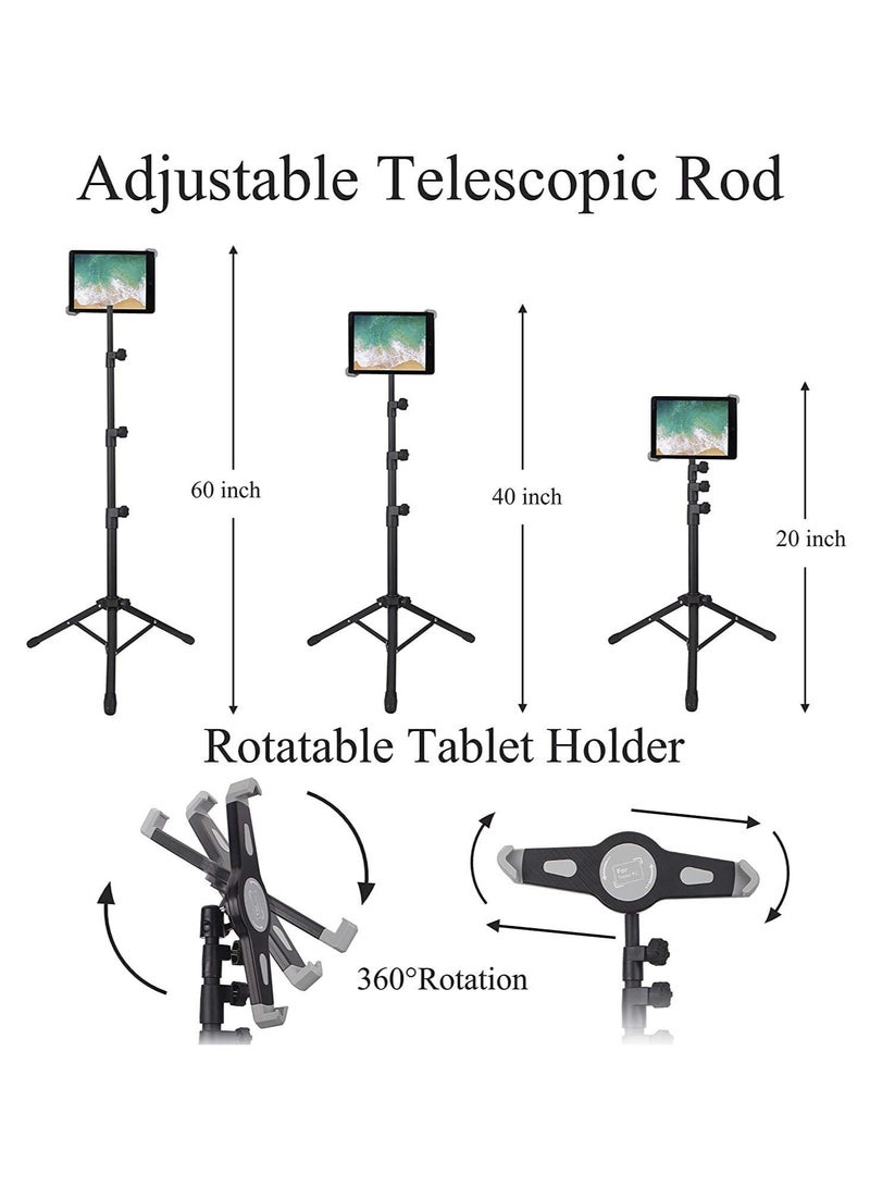 ELTRAZONE IPad and Mobile Phone Tripod Stand,Height Adjustable 20 to 60 Inch with 360 Degree Rotating Tablet Holder for iPad Air,iPad Pro and More 9.5 to 14.5 Inch Tablets, Coming with Carrying Bag  - Image 4