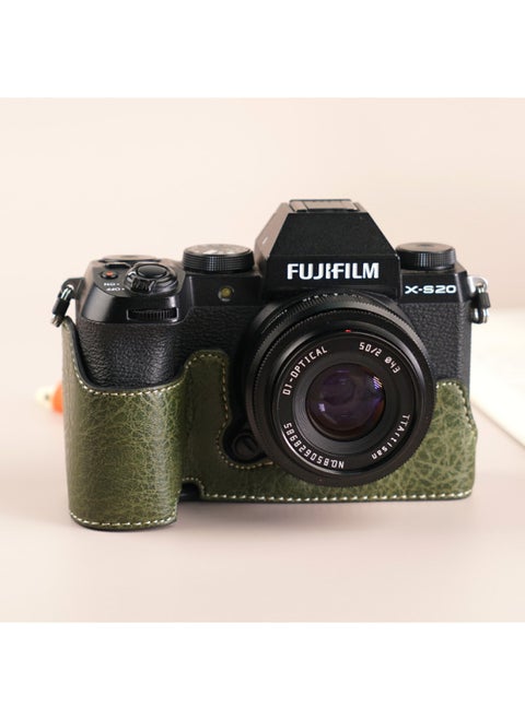 Suitable For Fuji XS20 Protective Case XT30 Second Generation Camera Bag XT5 Base XM5 Leather Case XT20/XS10 Case-Color:D: Xs20 Litchi Pattern Base [green] Comes With Tempered Film (excluding Hot Shoe Cover)