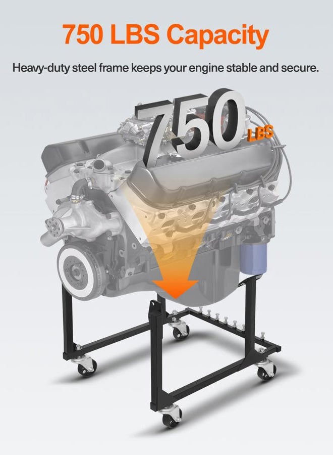 JY PERFORMANCE Rolling Engine Cradle Stand with Wheels Compatible with Chevy Small Block and Big Block, Heavy Duty Steel Engine Cradle, 750 LBS Capacity - Image 4