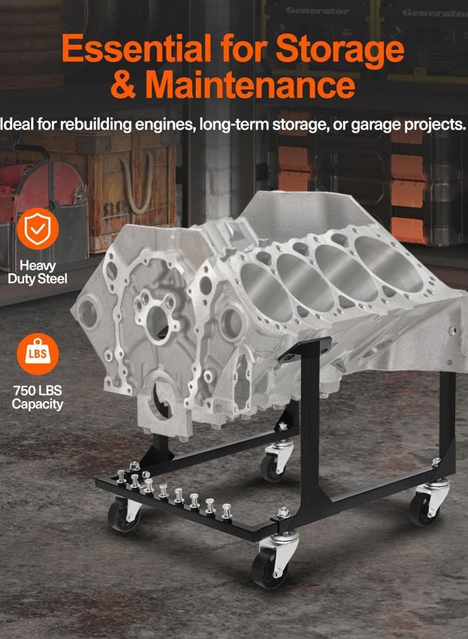 JY PERFORMANCE Rolling Engine Cradle Stand with Wheels Compatible with Chevy Small Block and Big Block, Heavy Duty Steel Engine Cradle, 750 LBS Capacity - Image 2